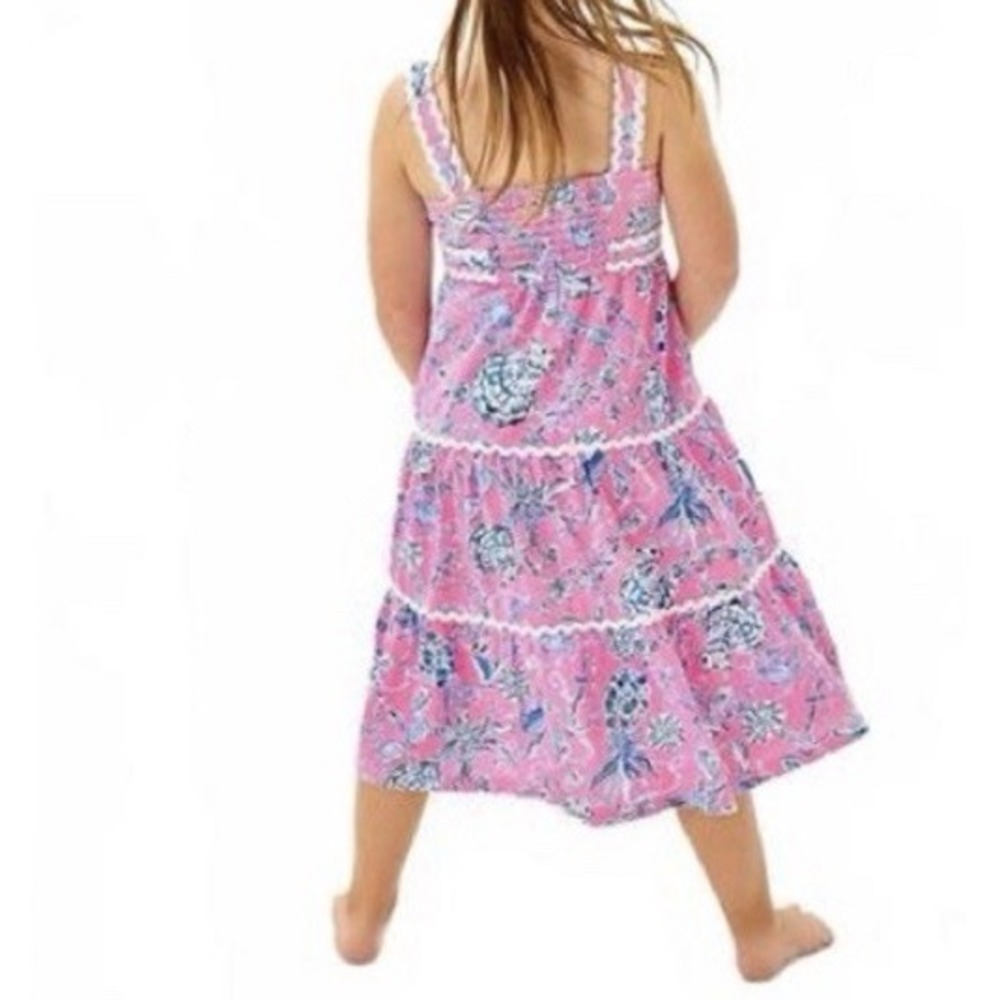 Lilly Pulitzer Girls Mini Pollie Midi Dress Pink Crab Sailboat Size Large 8-10 - Picture 2 of 7